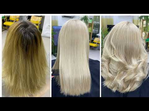 Видео: 10.39 жемчужный бежевый блонд Обесцвечивание тёмных волос и тонирование в песочный блонд