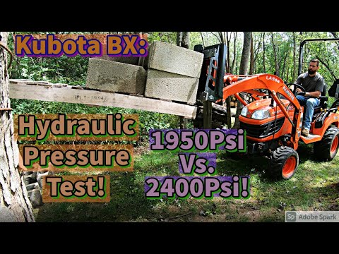 Видео: Kubota BX — испытание предохранительного клапана давления 1950 фунтов на кв. дюйм против 2400 фун...