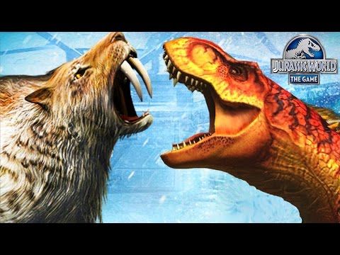 Видео: Тираннозавр против Саблезубого тигра. Новые Животные Jurassic World The Game прохождение