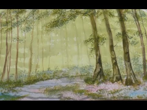Видео: Рисуем Лесной массив губкой за минуту. Интересная техника. Bluebell wood, using sponge