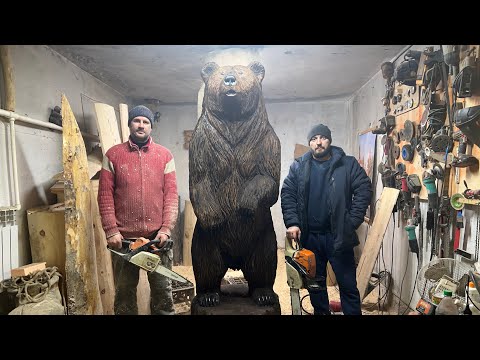 Видео: Медведь реальных размеров, Пилим бензопилой медведя большого размера