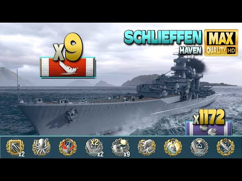 Видео: линкор Шлиффен с друзьями, уничтожено 9 кораблей - World of Warships