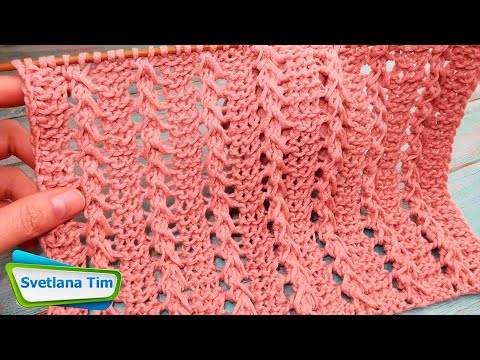 Видео: УЗОРЫ СПИЦАМИ, ВЯЗАНИЕ. Ажурный Узор Дорожки на фоне Платочной вязки № 587