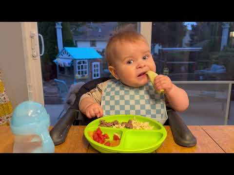 Видео: 10-месячный малыш пробует маринованные огурцы, фрукты, макаронный салат и говядину! (Самая милая ...