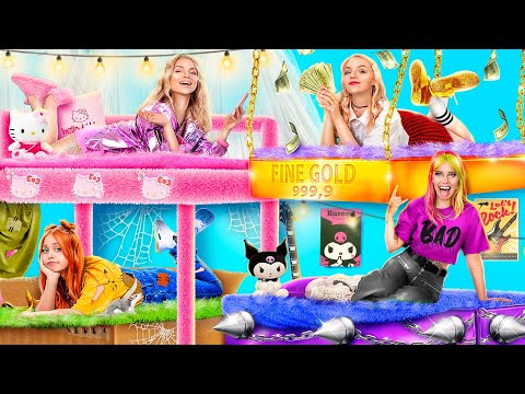 Видео: Мы построили двухэтажную кровать! Богатый vs бедный секретный домик!