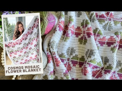 Видео: Узор для вязания крючком одеяла с мозаичным цветком — техника наложения мозаичного вязания крючком