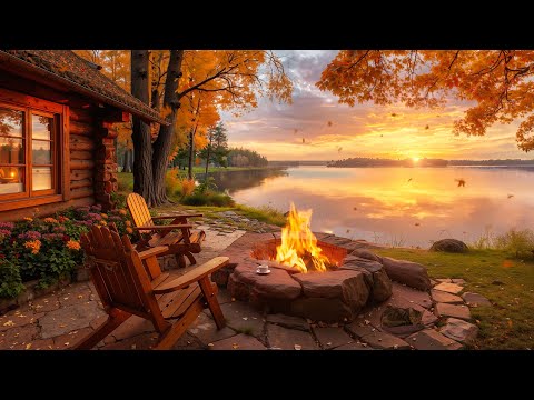 Видео: Спокойное осеннее утро у домика на озере 🍁 | Треск костра и нежное пение лесных птиц создают уют