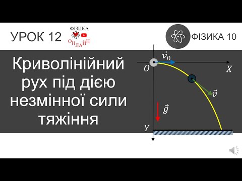 Видео: Фізика 10. Урок-презентація «Криволінійний рух під дією незмінної сили тяжіння» + 3 задачі