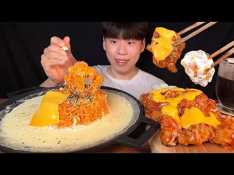 Видео: SUB) Корейская еда, ризотто с бульдаком и приправленной курицей с сырным соусом мукбанг асмр