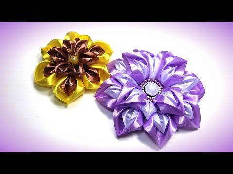 Видео: Цветы из лент, канзаши МК / DIY satin ribbon flower, kanzashi