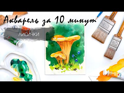 Видео: Рисуем грибы лисички акварелью за 15 минут вместе со школой Alter Ego!