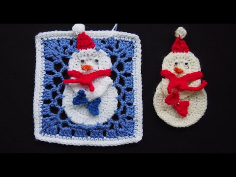 Видео: Снеговик крючком для начинающих.Вязание к новому году.Квадрат крючком/Snowman.Crochet motif Урок 337