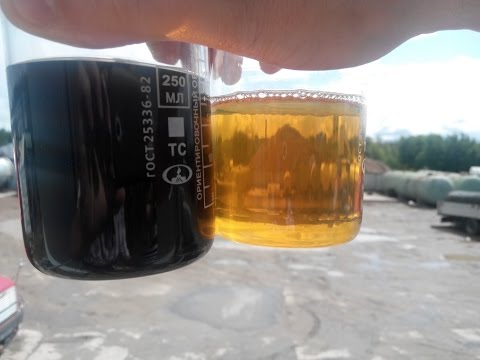 Видео: Осветление пиролизного топлива из отработанного масла. Pyrolysys oil purification.