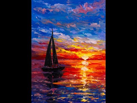 Видео: Закат на море мастихином. Татьяна Зубова. Sea sunset. Oil painting. Tatiana Zubova