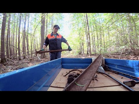 Видео: Прицеп отремонтирован и вновь вывозит металлолом. Путешествую по лесу на мотоблоке