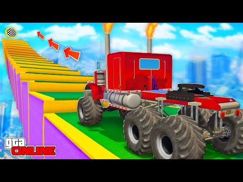 Видео: КАК ДАЛЕКО ФУРА НА ОГРОМНЫХ КОЛЕСАХ СМОЖЕТ ЗАБРАТЬСЯ ПО СТУПЕНЬКАМ ЛЕСТНИЦЫ? ЭКСПЕРИМЕНТЫ ГТА 5