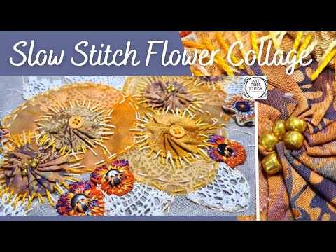 Видео: Цветочный коллаж, выполненный методом медленного стежка с использованием пряжи Suffolk Puffs и об...
