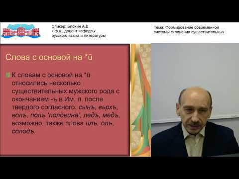 Видео: Блохин А.В. Видео-лекция «Формирование современной системы склонения существительных»