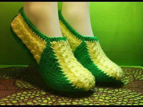 Видео: Вязание спицами домашние тапочки #197
