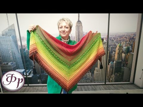 Видео: Шаль бактус спицами со средней линией из пряжи Flowers от YarnArt. Мастер-класс с разбором узоров.