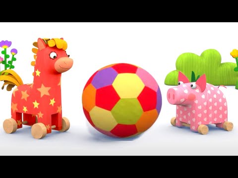 Видео: Лошадка Иго-го и Поросенок Хрю играют в мячик ⚽️ - Мультики для малышей - Деревяшки