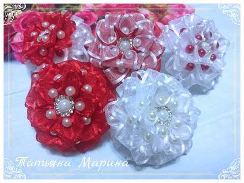 Видео: МК Мини-бантики 6 см из органзы с бусинами/Mini arcos feitos de organza/Mini bows made of organza