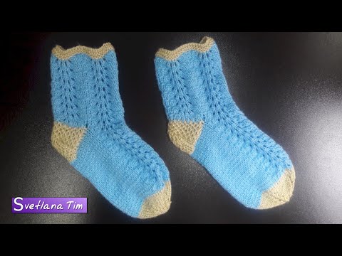 Видео: Как вязать АЖУРНЫЕ НОСКИ спицами? 🌿 Волнистый край + пятка без шва!