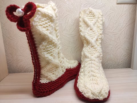 Видео: САПОЖКИ-НОСОЧКИ С РОМБАМИ. Вяжем вместе для дома.