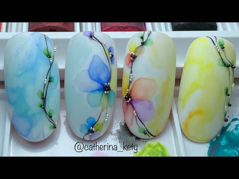 Видео: Quick and Easy Aquarelle Flower Design Level I | Nail Art con Aquarelli |Дизайн Ногтей Акварель