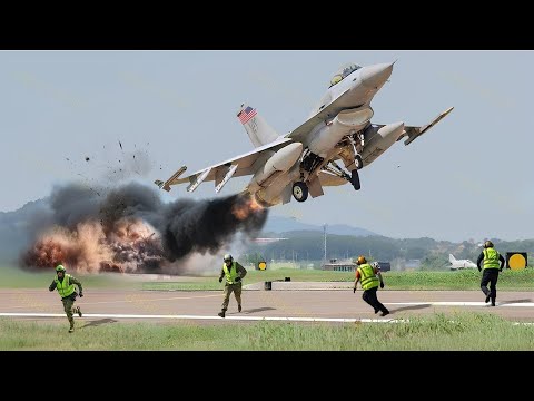 Видео: женщина-пилот американского истребителя F-16 взлетела на полной скорости в аварийной ситуации
