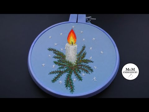 Видео: Рождественская вышивка . Вышивка гладью. Рождественская свеча