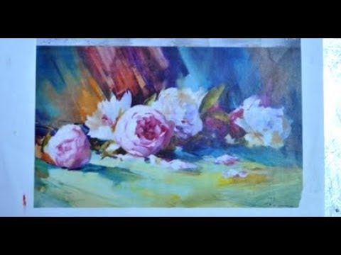 Видео: Картина маслом поэтапно "Пионы на цветном фоне". Мастер-класс спб