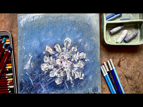 Видео: Макро снежинка. Сухой пастелью.