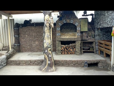 Видео: зона  Барбекю  во  дворе  дома  из  арт  бетона  мастер  Евгения  Воронина.