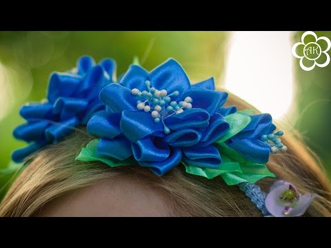 Видео: Греческая повязка с цветами и бутоном Канзаши / Видео мастер класс / DIY Kanzashi