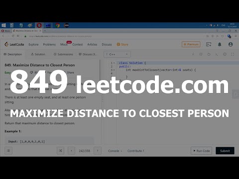 Видео: Разбор задачи 849 leetcode.com Maximize Distance to Closest Person. Решение на C++