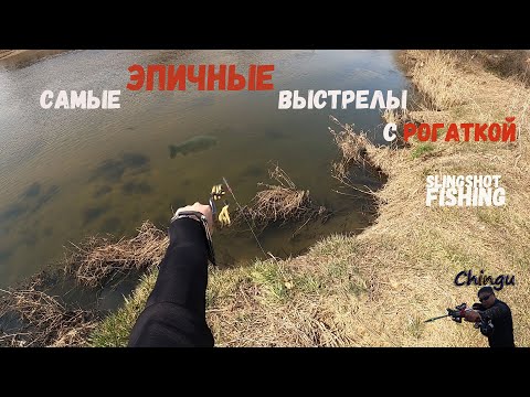 Видео: Самые Эпичные выстрелы, Охота с рогаткой с моста и не только, Fishing slingshot