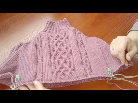 Видео: Свитер с аранами. Реглан - погон. Часть 3. Кnit sweater.