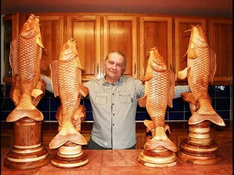 Видео: Wood Carving  "Сarp fish",  Кубки из дерева. для карповых соревнований, готовая работа