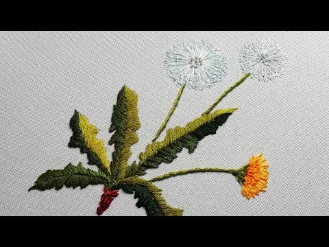 Видео: Flower embroidery:  Dandelions | Цветочная вышивка: Одуванчики