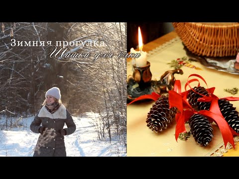 Видео: Зимняя прогулка. Шишки на ёлку. Простой декор.