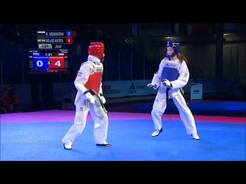 Видео: Taekwondo WTF. Чемпионат мира среди юниоров. Полуфинал. Ж-42 Ushakova-Nejad Katesari