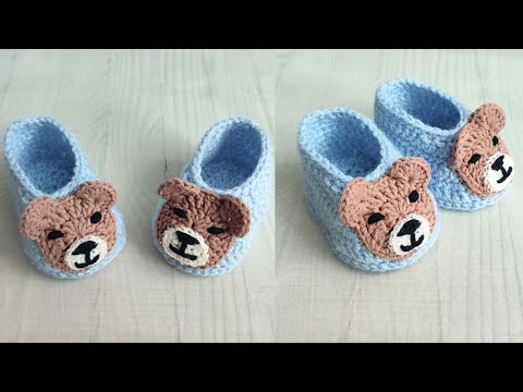 Видео: Вязаные крючком пинетки для новорожденных 9см