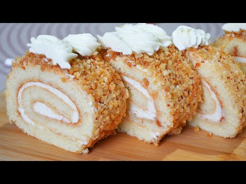 Видео: Десерт который тает во рту 🥰Бисквитный рулет с кремом на сливках и повидлом | Танюшина кухня