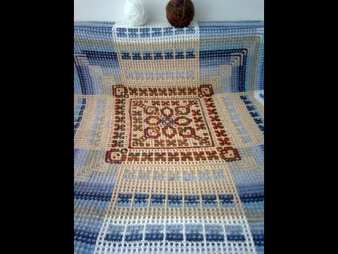 Видео: Плед крючком в технике вафельной мозаики. Crochet blanket with an original angle.
