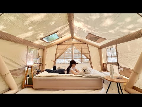Видео: Одна ночь в надувной палатке типа хижины над долиной с собакой🍃Барка по-корейски