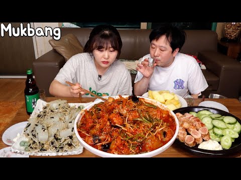 Видео: Mukbang | Острый тушеный морской черт, жареная икра минтая. Для попойки.