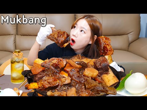 Видео: Sub)Real Mukbang -Пареные ребрышки King Size 🍖 & жареный рис и сливовое вино 🍸 ASMR Korean Food