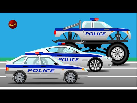 Видео: Полиция, монстр траки и гонки. Мультики про машинки.