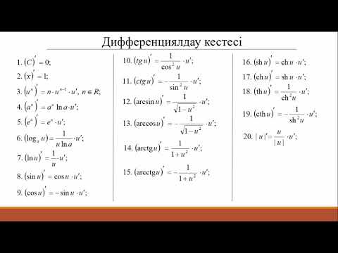 Видео: 12.1 Туынды, оның анықтамасы, дифференциалдау кестесі, дифференциалдау ережесі